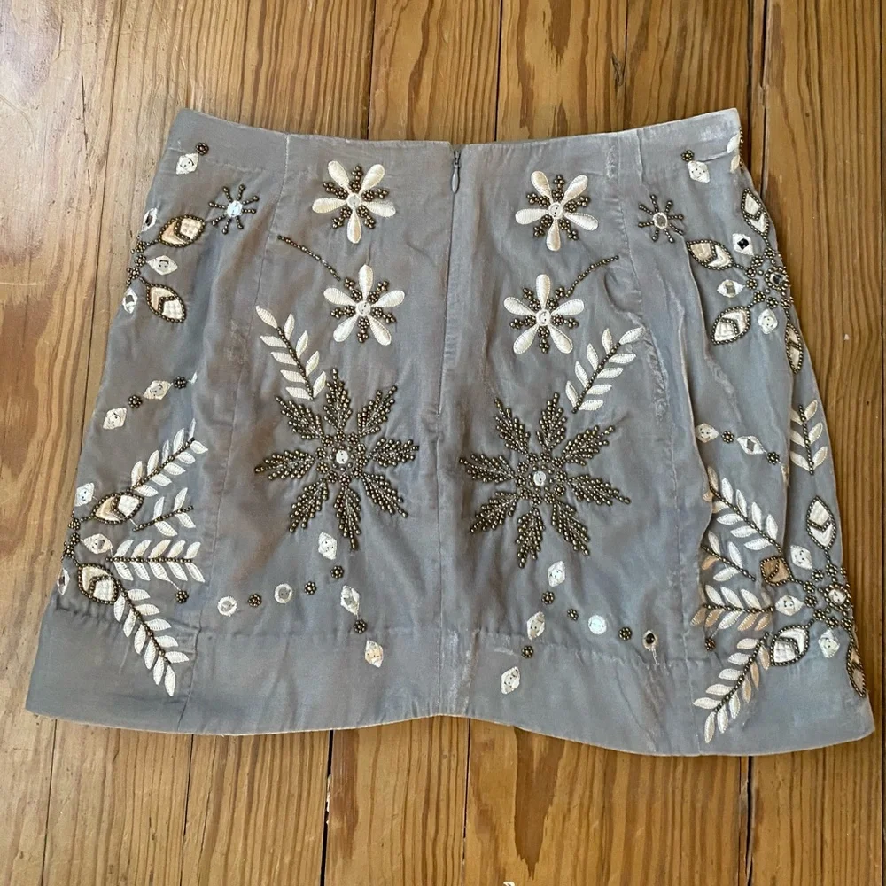Free People Bright Lights Grey Velvet Beaded Mini Skirt - Picture 3 of 4